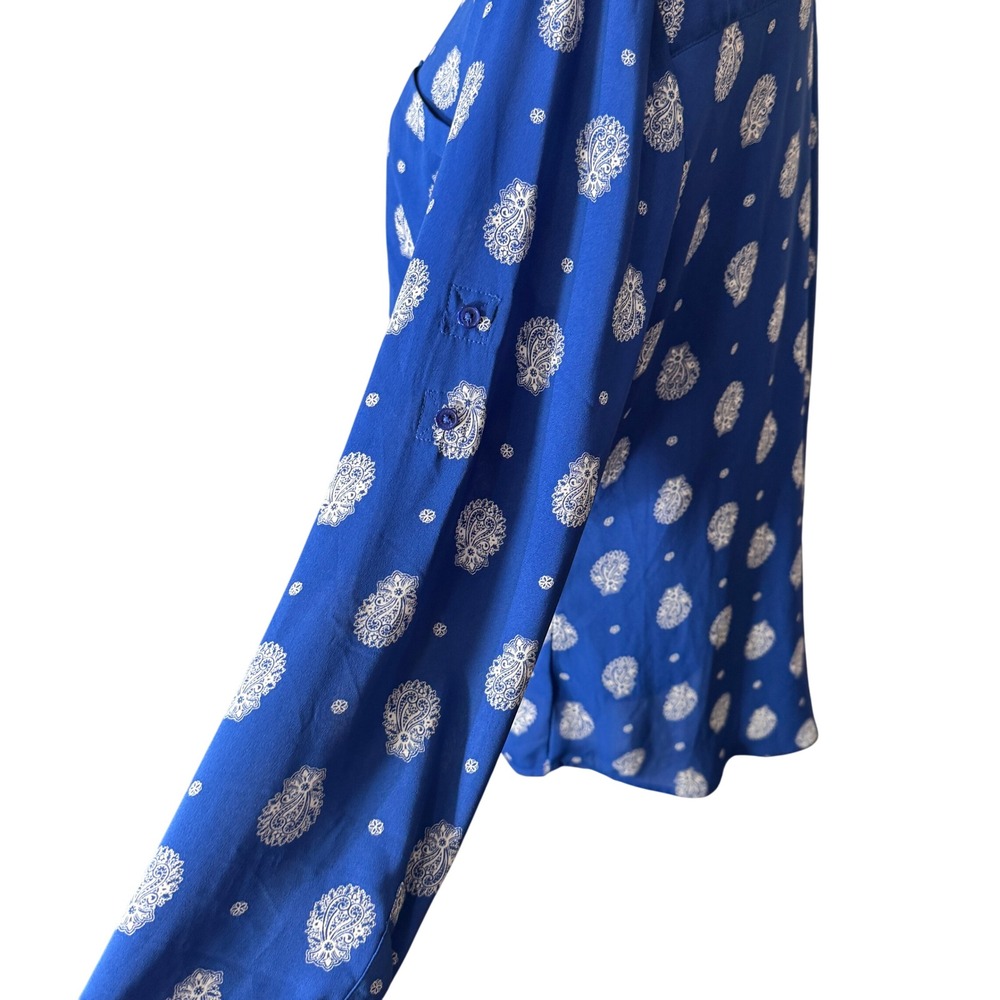 Express Portofino Shirt Women's Large Blue Paisley Button Up Blouse Long Sleeve - Picture 6 of 11